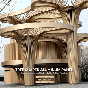 Panneau de façade en aluminium en forme d'arbre, revêtement décoratif avec nervures verticales, bord sans soudure pour l'extérieur des bâtiments publics - Product Image 1