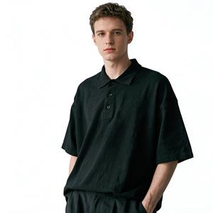 Chemises de golf de luxe pour hommes, 100% coton éponge, rayées noires, haute qualité, logo brodé personnalisé, performance sportive, manches courtes - Product Image 2