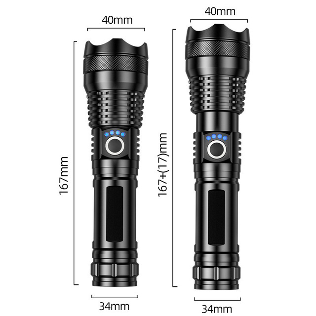 Most Powerful Torch Flashlight USB LED Torch Xhp70 Xhp50 18650 Battery Torch Lamp with Suitcase
