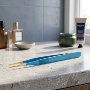 Blue Metal Tweezers With Gold Tips Flat Mini Fan Shape <b>Reusable</b> Beauty Tool For <b>Eyelash</b> Extensions - Product Image 3