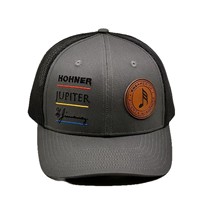 Casquette Trucker en Cuir Personnalisée avec Patch, Nœuds, Badge Note de Musique Argyle, Gris Noir, Dos en Maille, Visière Courbée, Respirante, Imperméable, Réglable
