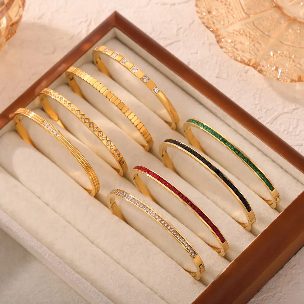 צמיד חדש טרנד תכשיטי אופנה PVD ציפוי זהב צבע מרובע זירקון נירוסטה צמידי צמידי לנשים