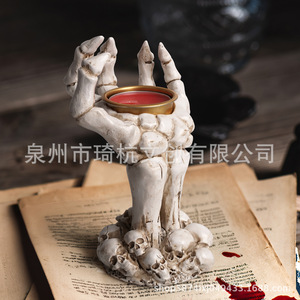 Skull Hand <b>Candlestick</b> Resin Halloween Decoration Indoor <b>White</b> Black Color Light Feature Personal Gift - Product Image 4