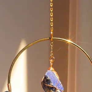 Bán buôn Vòng tròn nguyên tinh thể Lapis Lazuli Chiêm Tinh Học suncatcher đá quý himmeli suncatcher tùy chỉnh - Product Image 4