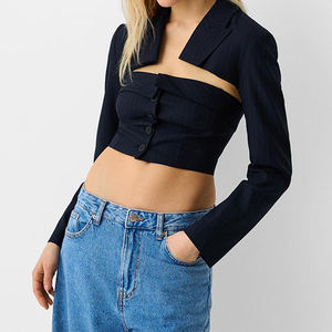 À la mode Sexy femmes tenue de bureau manteaux courts à manches longues découpé femmes à rayures Blazer fente Fit revers dames Blazers - Product Image 2