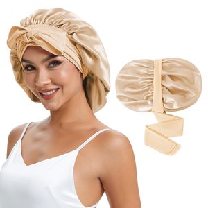 หมวกคลุมผมซาตินขนาดใหญ่พิเศษ พร้อมสายรัด ผ้าคลุมผมสำหรับนอน พร้อมสายคาดผมผูกโบว์ผ้าไหม - Product Image 2