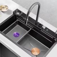 Évier de cuisine moderne noir mat en acier inoxydable 304 à cuve unique avec robinet cascade, à poser sur comptoir, multifonctionnel – Meilleures ventes