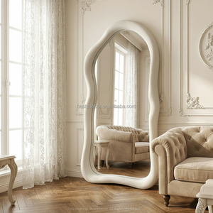 <span class=keywords><strong>Grand</strong></span> <span class=keywords><strong>miroir</strong></span> décoratif en velours crème, <span class=keywords><strong>miroir</strong></span> de dressing irrégulier <span class=keywords><strong>pour</strong></span> <span class=keywords><strong>salon</strong></span>, <span class=keywords><strong>miroir</strong></span> sur pied moderne de grande taille - Product Image 1