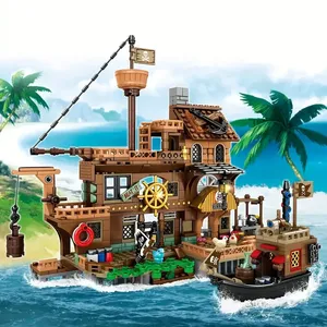 Blocs <span class=keywords><strong>de</strong></span> construction créatifs <span class=keywords><strong>de</strong></span> forteresse insulaire médiévale, pirate, château, bateau d'aventure, cabane <span class=keywords><strong>en</strong></span> rondins, modèle <span class=keywords><strong>de</strong></span> bateau, briques à assembler, jouet <span class=keywords><strong>en</strong></span> <span class=keywords><strong>plastique</strong></span> - Product Image 1