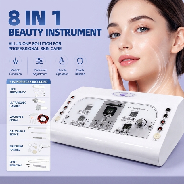 8 in 1 Multifunctional Ultrasonic Vacuum Water Spray Galvanic Microcurrent Salon Spa Machine for Deep Cleaning Skin Rejuvenation