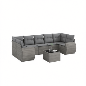 Ensemble de canapés de jardin en polyrotin gris 8 places avec coussins, mobilier d'extérieur au design contemporain - Product Image 1