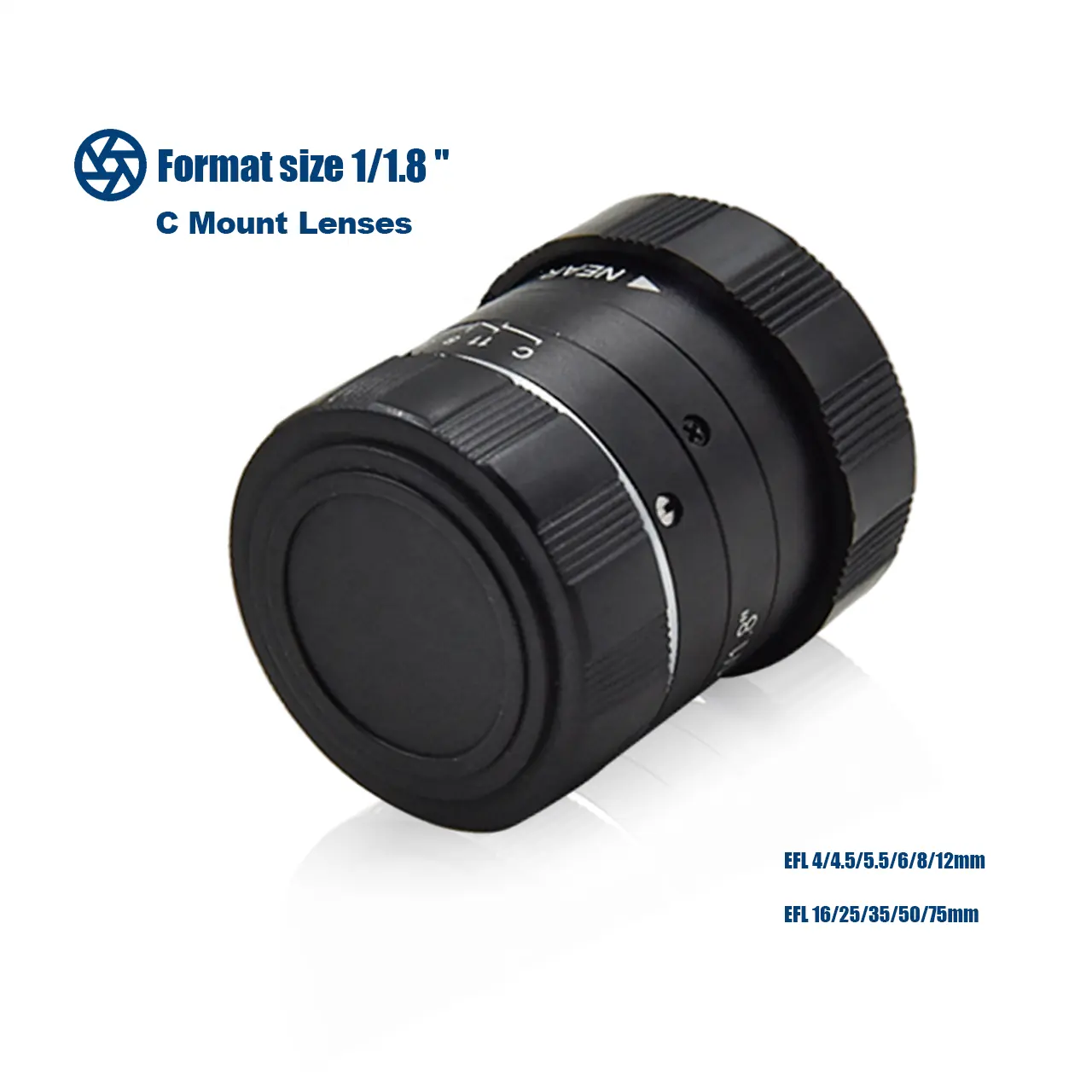 C Mount 1/1, 8 ''8mm 12mm 50mm distorsi rendah optik fokus tetap C Mount lensa untuk mesin industri visi kamera HD