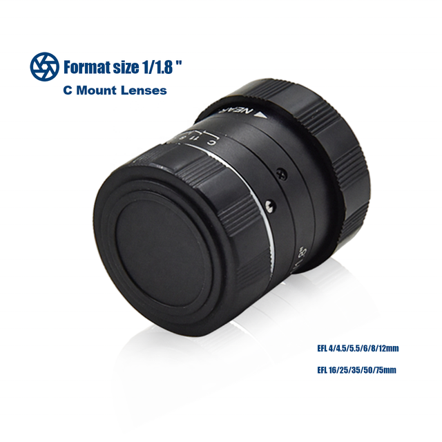 C Mount 1/1.8'' 8mm 12mm 50mm Fixed Focus Optics F2.0 Aperture Low Distortion Lens for Industrial Machine Vision for HD Cameras