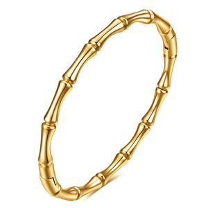 Minimalist Bamboo <b>Bracelet</b> 5mm Titanium Steel Gold Silver Unisex Jewelry Plant Pattern Round Design For Everyday Wear - Product Image 5