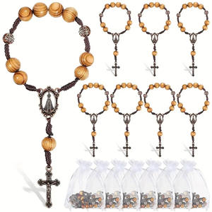 Perles en bois catholiques chapelet Bracelet prière faite à la main brésil <span class=keywords><strong>Nossa</strong></span> Senhora Da Aparecida croix décennie chapelet pour cadeaux de baptême - Product Image 5