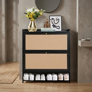 Zapatero <span class=keywords><strong>con</strong></span> 2 Cajones Abatibles y Puertas de Ratán, Mueble Estrecho <span class=keywords><strong>para</strong></span> Almacenamiento de Zapatos, Organizador de Almacenamiento <span class=keywords><strong>para</strong></span> Entrada, Pasillo - Product Image 3