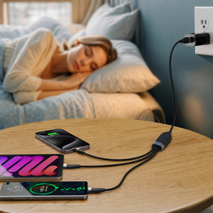 Câble <span class=keywords><strong>USB</strong></span> C 3-en-1 100W vers 3 ports <span class=keywords><strong>USB</strong></span> C, charge rapide PD 5A, répartiteur <span class=keywords><strong>multi</strong></span>-ports Type C, tressé en nylon pour ordinateur portable et téléphone, vente en gros - Product Image 3
