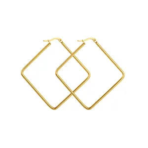 cheap wholesale fashion minimal jewelry square shaped custom stainless steel gold plated women big pendant geometric earrings