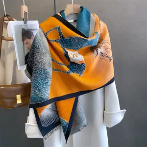 2023 High Quality Double Sided Scarf Blanket Shawls Wrap Winter Thick Women Neckerchief Cashmere Scarves Echarpes Bufanda