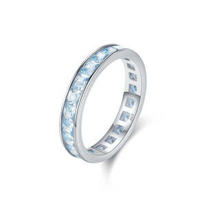 S925 <b>Silver</b> Aquamarine <b>Eternity</b> <b>Ring</b> Stackable Wedding Band Baguette Cut Blue Zircon <b>Eternity</b> Full <b>Ring</b> - Product Image 1