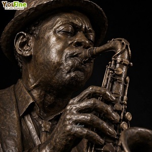 Statue de saxophoniste de jazz en bronze coulé grandeur nature pour la décoration de parcs et jardins extérieurs - Product Image 2