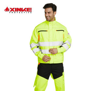 Ensemble de vêtements de travail haute visibilité pour hommes, veste et pantalon en coton jaune pour atelier d'usine, normes européennes Xk 22 189 - Product Image 2