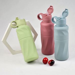 Botella Deportiva Infantil de 600 ml, Reutilizable, de Silicona, a Prueba de Fugas, Libre de BPA, Apta para Agua Hirviendo, con Pajita, para Camping, Escuela, Aire Libre, Bebés - Product Image 3