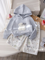Nouvel ensemble pull pour filles printemps-automne, sweat à capuche élégant motif chien de dessin animé, tenue deux pièces en tricot pour bébé automne