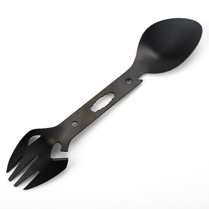 DFU81 Juego de Utensilios de Cocina de Acero Inoxidable Personalizado Negro SS para Supervivencia, Cuchillo, Cuchara y Tenedor Multifunción para Acampar al Aire Libre - Product Image 1