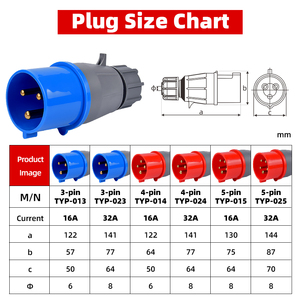 Prise électrique industrielle CEE IP44 étanche aux éclaboussures 220V en laiton BLEU 2P+E 6H 16A Connecteur de prise d'alimentation 013 16 ampères - Product Image 2