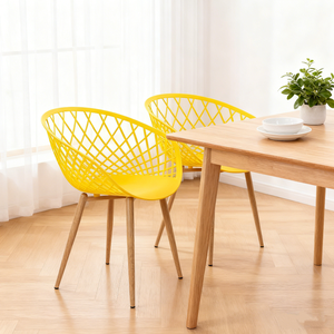 <span class=keywords><strong>Chaise</strong></span> en maille plastique avec base en métal imitation bois, style <span class=keywords><strong>scandinave</strong></span> moderne, pour salle à manger intérieure et sièges décontractés - Product Image 2