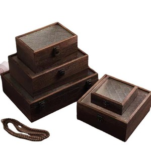 Boîte de rangement de bureau en bois massif avec couvercle en verre, boîte à bijoux rectangulaire pour usage domestique - Product Image 5