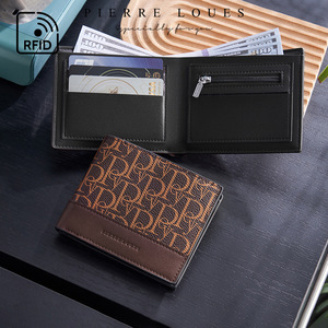 Pierre Loues Men's Bi-Fold <b>Wallet</b> 5 Inch RFID Blocking Letter Print <b>Brown</b> Black Box Everyday Use - Product Image 1