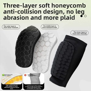 Protège-tibias de football professionnels pour l'extérieur en EVA, matériau alvéolé anti-collision, silicone antidérapant, longueur mollet - Product Image 2