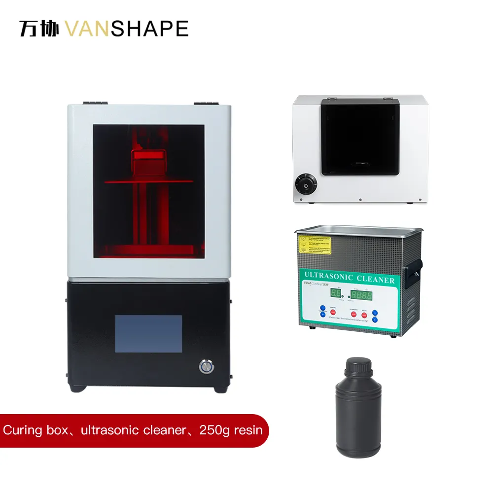 Vanforma um conjunto de produtos, incluindo 1 lcd impressora 3d 1 garrafa de resina 250g e um limpador ultrassônico