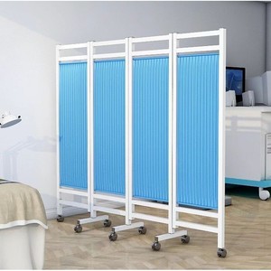 Folding Screen Partition For Hospital Clinic Medical Room Isolation With Wheels Blue Fabric Panels - Product Image 1