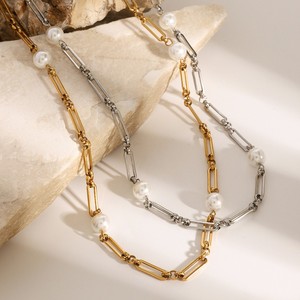 สร้อยคอไข่มุกน้ำจืดสแตนเลสสตีลใหม่ ชุบ PVD 18k สร้อยคอแฟชั่นมุก DIY สแตนเลสสตีล - Product Image 3