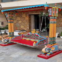 Ayunan Kayu Antik Jhoola Ukiran Tangan Kayu Jati Tradisional Ayunan India Elegan Tahan Lama Perabotan Rumah Taman India