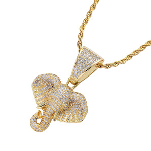 Nuevo Colgante de Cabeza de Elefante de Aleación de Zinc Estilo Hip Hop Europeo Americano Más Vendido, Joyería de Animal de Resina con Microincrustaciones de Oro - Product Image 5