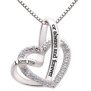 Collana con Diamante Taglio Cuore in Argento con Incisione 'I Love You' e 'Forever' per Donne, Regalo Romantico per Anniversario, Placcato in Oro Bianco - Product Image 1