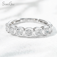 Anillos de Boda de Media Eternidad para Mujer, con Diamante Cultivado en Laboratorio de 3mm, Corte Cojín, Engaste de Oro de 14k, Baño de Rodio, Envío Inmediato Starsgem