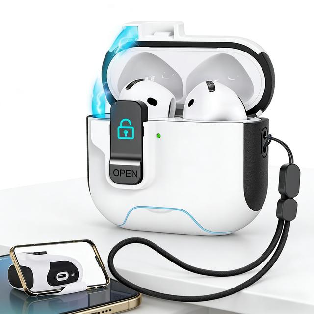 New Fashion Luxury Earphone Protective Case for Airpods 4 Pro 2 /3  Safety Magnetic Design Bottom with Stand With Anti-lost Hook