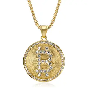 Hip Hop Coin Inlaid Zircon 2024 316 Stainless Steel 18K Gold Plated Jewelry Fine Fashion Jewelry Necklaces For Men Wholesale