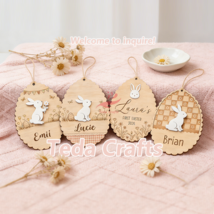 Etichetta Personalizzata in Legno per Cesto di Pasqua con Coniglietto per Bambini - Product Image 2