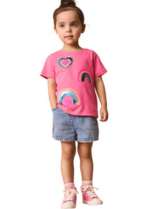 RTS felpe Casual per bambini maniche Raglan con ricami colorati con paillettes manica corta bambino <span class=keywords><strong>top</strong></span> bambina abbigliamento t-shirt - Product Image 6
