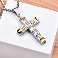 Pendentif Croix Entièrement Sertie de Strass en Acier Inoxydable 18K avec Chaîne Bambou – Bijou Tendance Haut de Gamme Hip-Hop Classique pour Homme – Collier