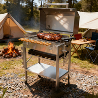 Grill à brochettes multi-espaces réglable pour charbon de bois, modèle original et authentique Foukou de Chypre avec moteur à vitesse variable