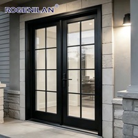 Puerta Francesa de Aluminio con Doble Vidrio Templado y Rejillas, Estilo Americano, de Alta Eficiencia Energética, Marca Rogenilan