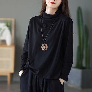 Women's Long Sleeve T-Shirt High Neck Button Design Yellow Soft Knit <b>Top</b> Spring Autumn Base <b>Layer</b> - Product Image 3