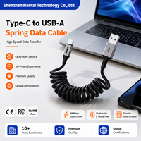 Câble USB-C spiralé HANTAI, cordon de charge durable en nylon tressé pour Android Auto, clavier mécanique de voiture, noir, 3FT
